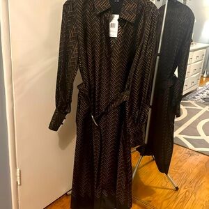 Lafayette 148 Clementine Multicolor Long Sleeve Printed Silk Midi Dress Size XS